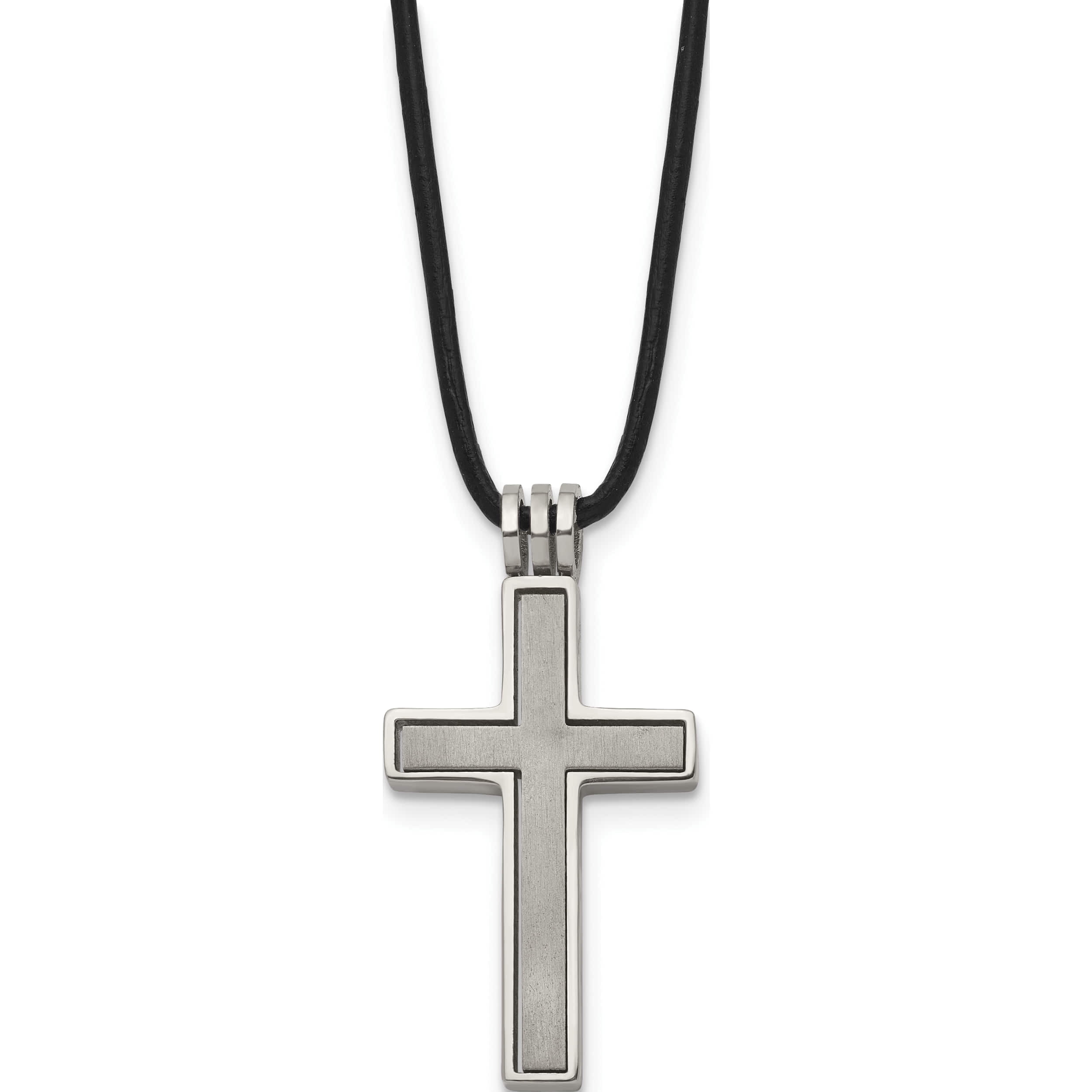 Titanium Leather Cord Cross 18In Necklace (18 X 18) Made In China tbn100-18