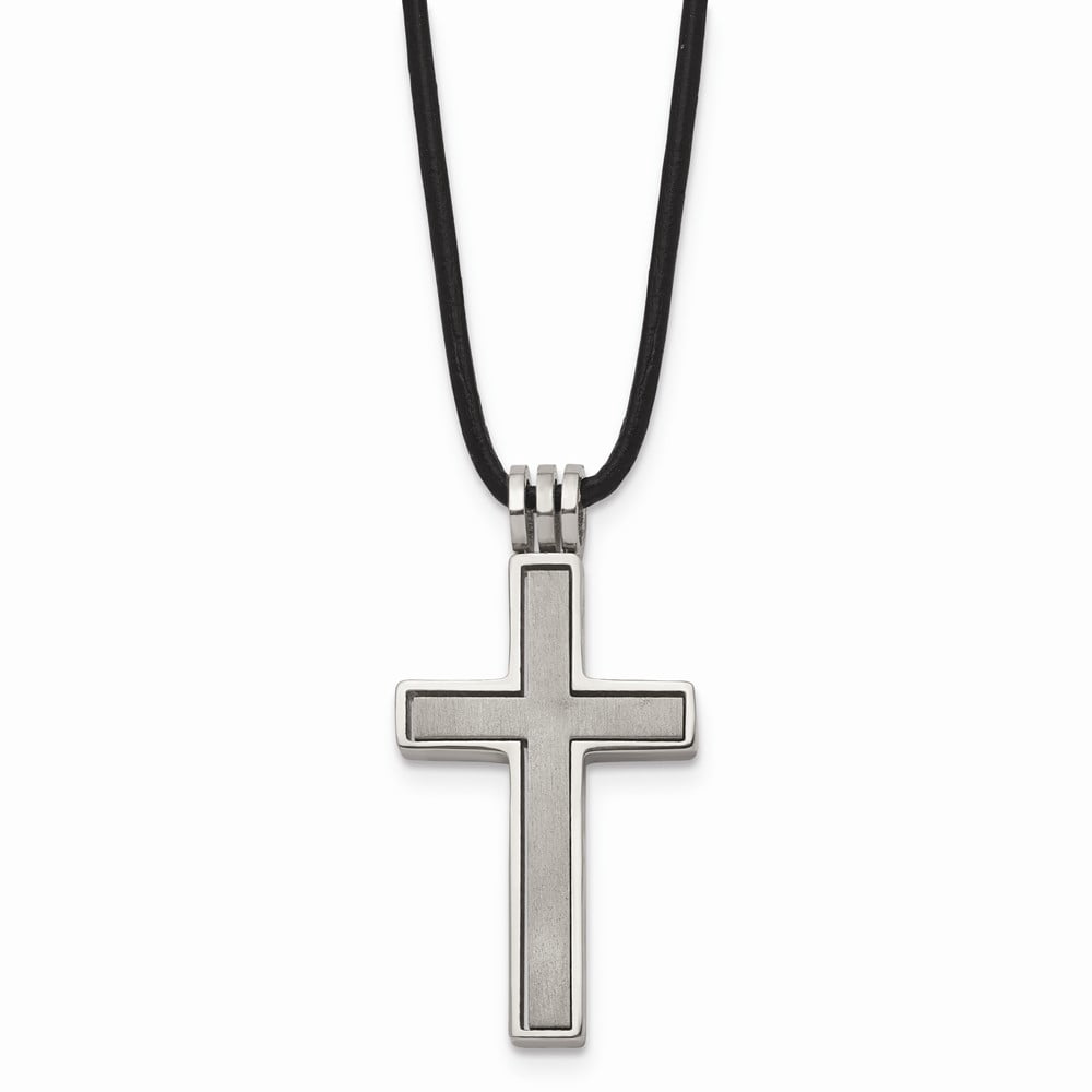 Titanium Leather Cord Cross 18in Necklace; 18 inch; for Adults and Teens; for Women and Men