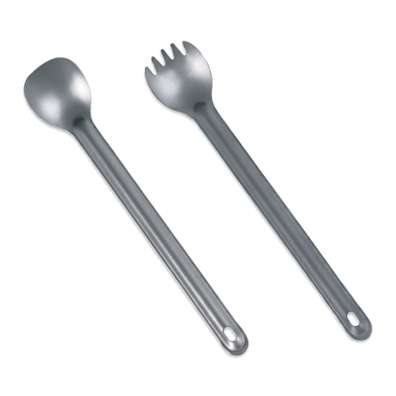 Titanium Long Handle Fork and Spoon Set, Ultralight Camping Utensils for Backpacking Hiking Travel