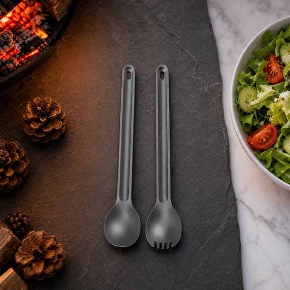 Titanium Long Handle Spoon Set of 2, Ultralight Portable Spork for Camping Backpacking Hiking, Rustproof Metal Utensils for Outdoor Travel Picnic, 8.6 Inch