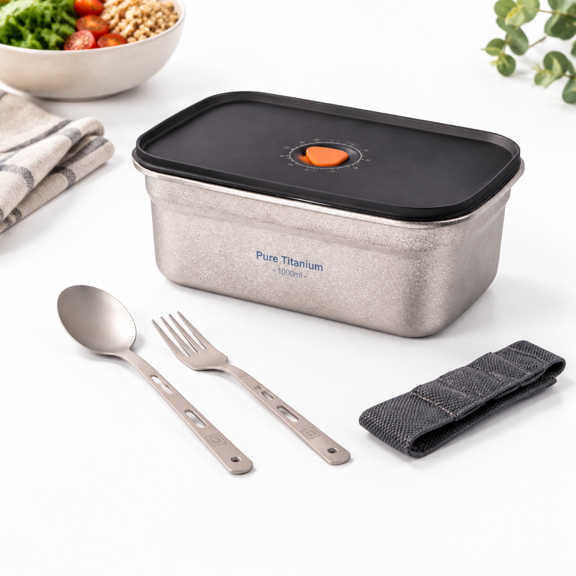 Titanium Lunch Box With & Spoon 1000ml Lightweight Leakproof Metal Container For Adults Work Travel And Daily Meals (titanium)