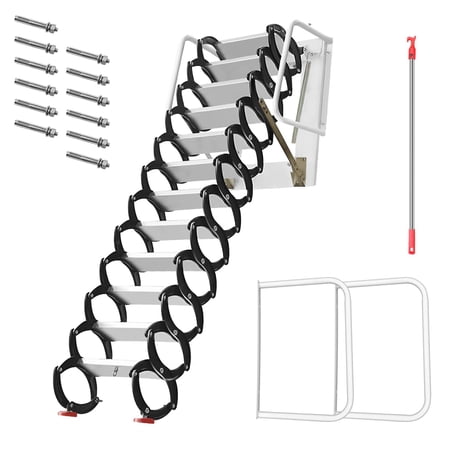 Titanium-Magnesium Alloy Foldable Attic Ladder, 1102 lbs Load Capacity Wall-Mounted Retractable Stairs for Loft, Storage Room, Garage, Small Space Access with Anti-Slip Steps