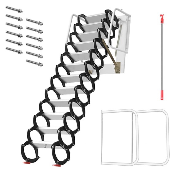 Titanium-Magnesium Alloy Foldable Attic Ladder, 1102 lbs Load Capacity Wall-Mounted Retractable Stairs for Loft, Storage Room, Garage, Small Space Access with Anti-Slip Steps