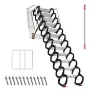 Titanium-Magnesium Alloy Retractable Storage Room Stairs, 0.6   0.7   3 m Folding Stairs with 12-Grid Black and White Splicing, Wall Mounted Folding Ladder for Storage Room, Closet, and Basement