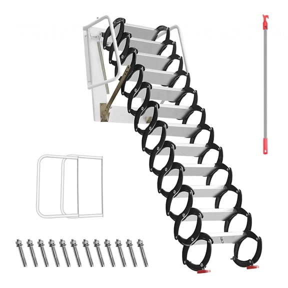 Titanium-Magnesium Alloy Retractable Storage Room Stairs, 0.6 0.7 3 m Folding Stairs with 12-Grid Black and White Splicing, Wall Mounted Folding Ladder for Storage Room, Closet, and Basement