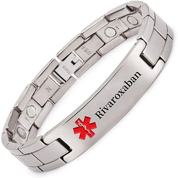 Titanium Medical Alert Bracelet for Men ID Bangle Personalised 22CM/13MM (Rivaroxaban)