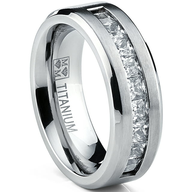 Titanium Men's Wedding Band Engagement Ring with 9 large Princess Cut ...
