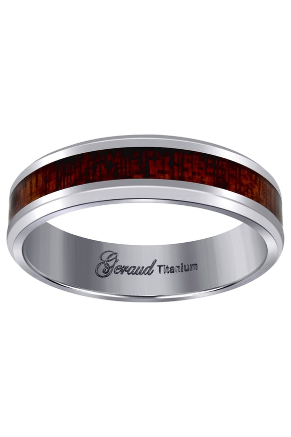 Titanium Mens Brown Wood Inlay Comfort-Fit Wedding Band 6mm Size 8 Wedding Band for Men
