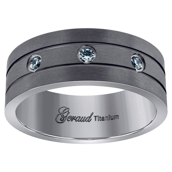 Titanium Mens Cubic Zirconia Cubic Zirconia Brushed Grooved Comfort-Fit Wedding Band 8mm Size 9 Wedding Band for Men