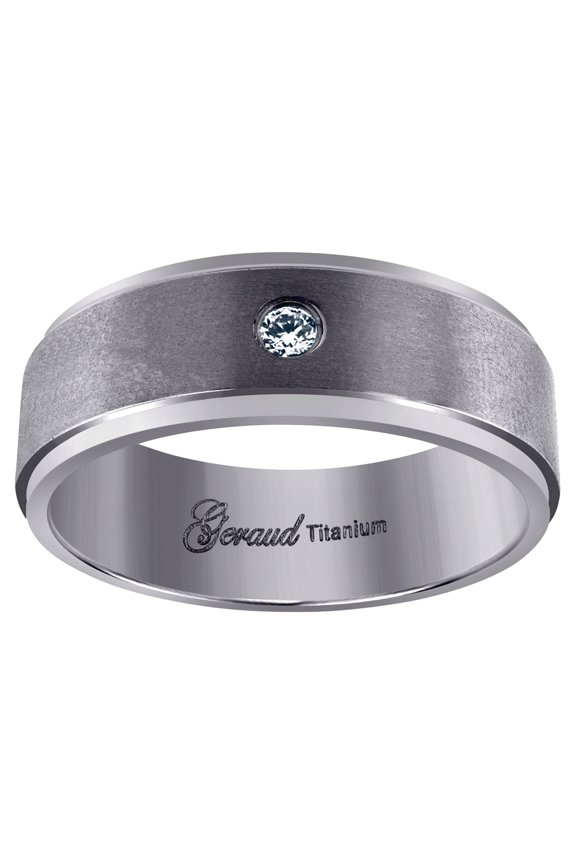 Titanium Mens Cubic Zirconia Cubic Zirconia Brushed Ridged Edge Comfort-Fit Wedding Band 8mm Size 9 Wedding Band for Men