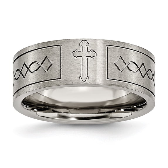 Titanium Mens Cross Ring with Geometric Design, Wide Band Religious Jewelry for Christian Men, Matte Finish Spiritual Symbol of Faith, Modern Style Wedding or Promise Band