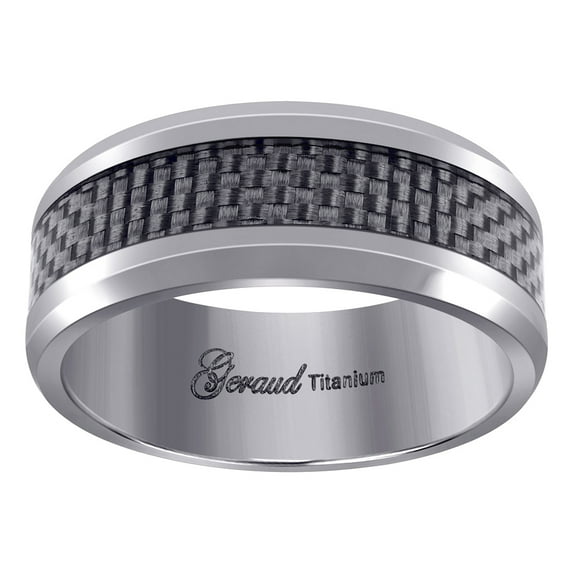 Titanium Mens Grey Carbon Fiber Inlay Weave Pattern Comfort-Fit Wedding Band 8mm Size 11 Wedding Band for Men