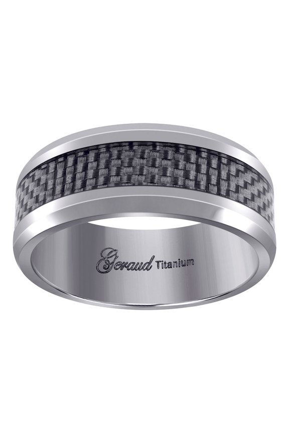Titanium Mens Grey Carbon Fiber Inlay Weave Pattern Comfort-Fit Wedding Band 8mm Size 8 Wedding Band for Men