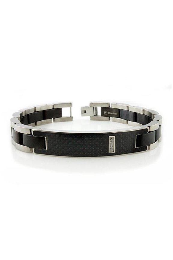 Titanium Mens ID Bracelet with Black Carbon Fiber Inlay