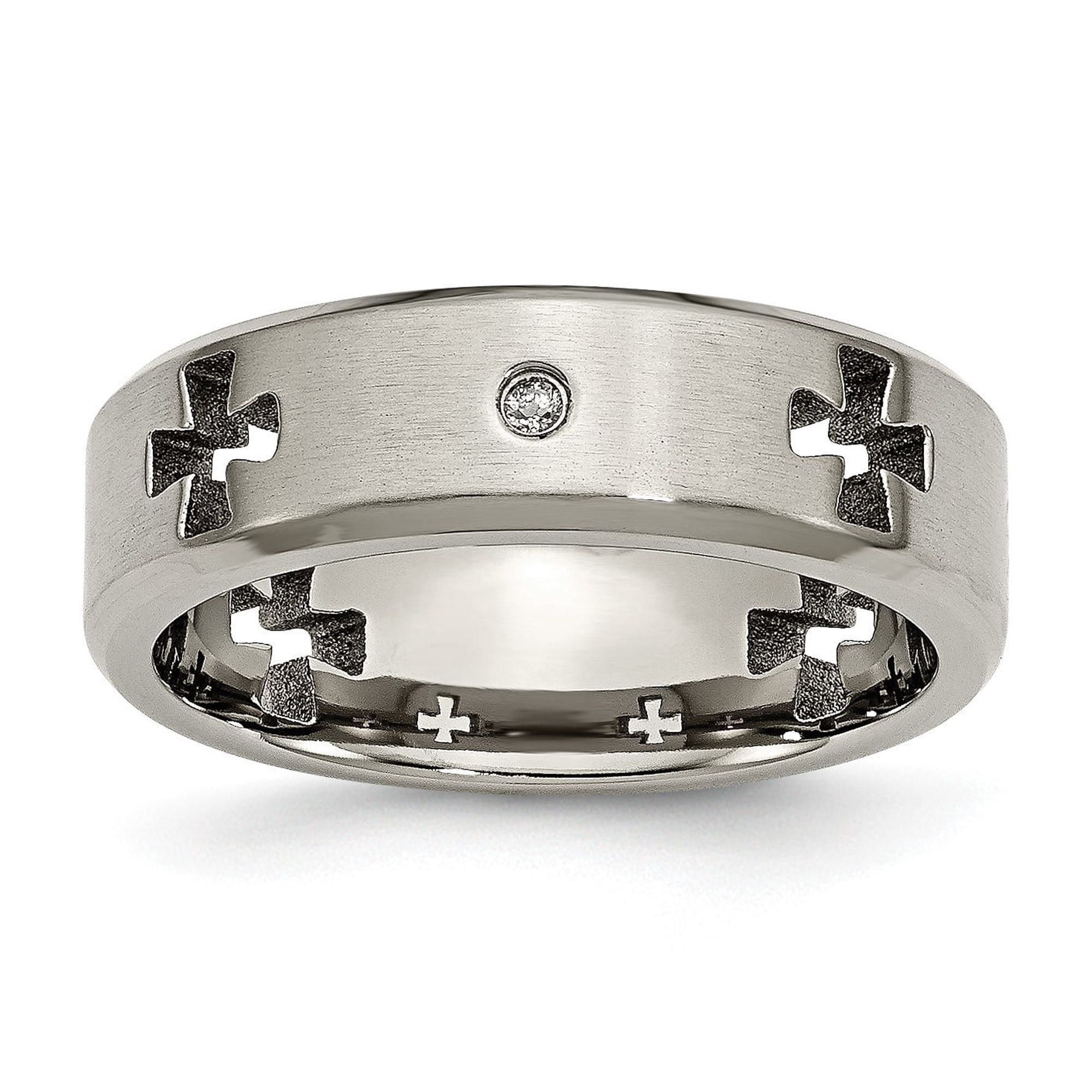 Titanium Mens Religious Ring with Crosses and Center Diamond Accent ...