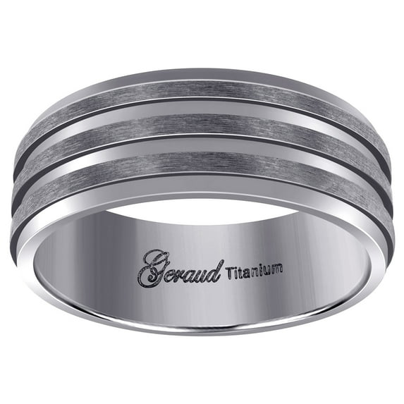 Titanium Mens Ridged Edge Comfort-Fit Wedding Band 8mm Size 9 Wedding Band for Men