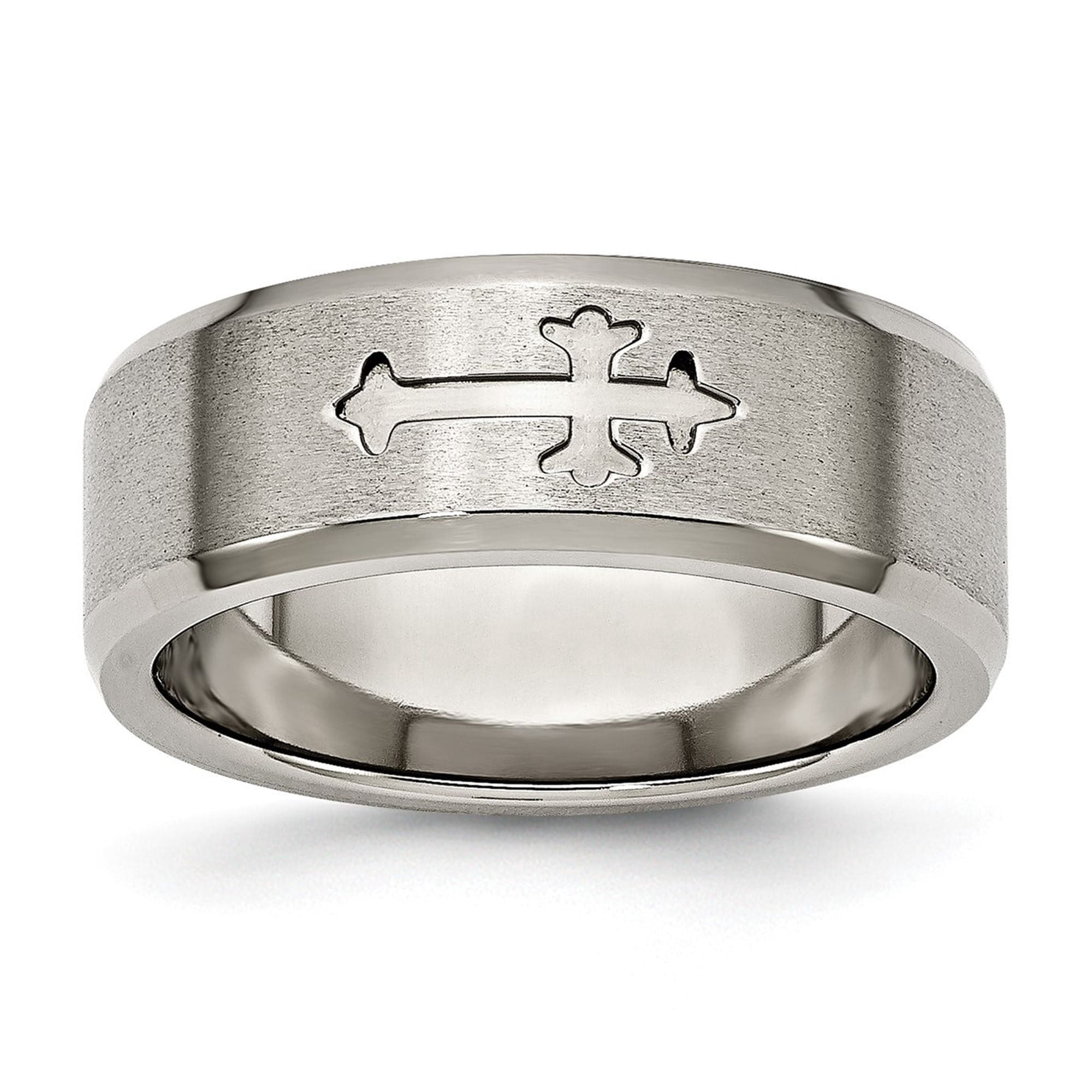 Titanium Mens Ring with Christian Cross Engraving, Brushed Finish ...