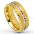 thumbnail image 1 of Titanium Mens Wedding Band - Comfort Fit Brushed Finish Yellow Gold IP Eternity CZ Center Titanium Anniversary Ring -#586WFs15, 1 of 6