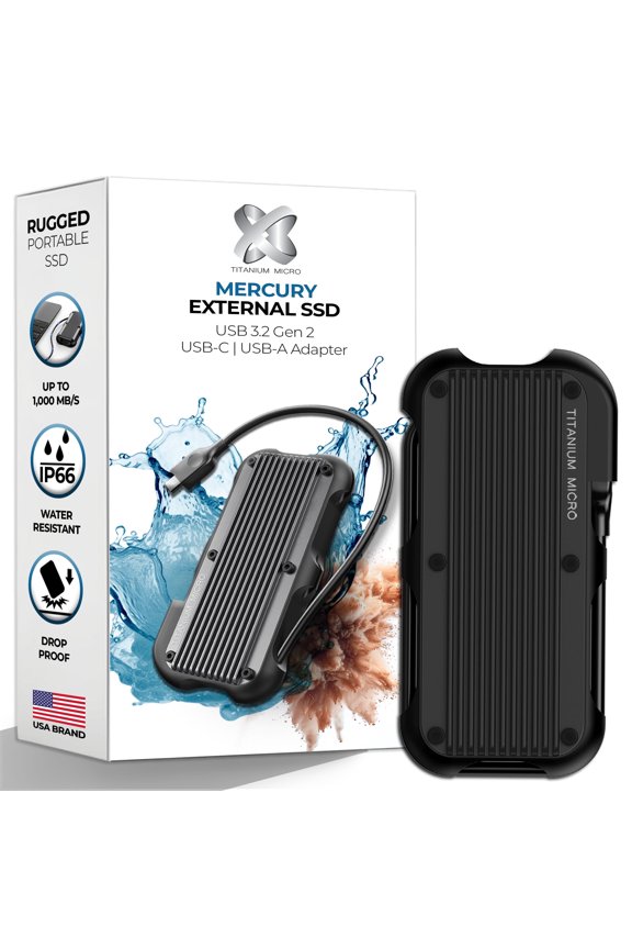 Mercury 2TB Portable Aluminum SSD Up to 1000MB/S NVMe USB 3.1 IP66 water dust resistant for PC Mac Android and Game Console