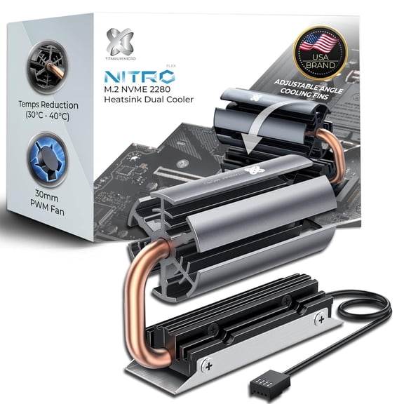 Titanium Micro Nitro Flex Heatsink SSD M.2 2280 NVME Heatsink with Built-in 30mm PWM Cooling Fan