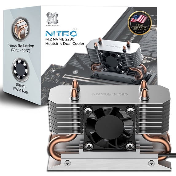 Titanium Micro Nitro Pro M.2 NVMe Heatsink, 2280 Dual Cooler Heatsink with 30mm PWM Fan