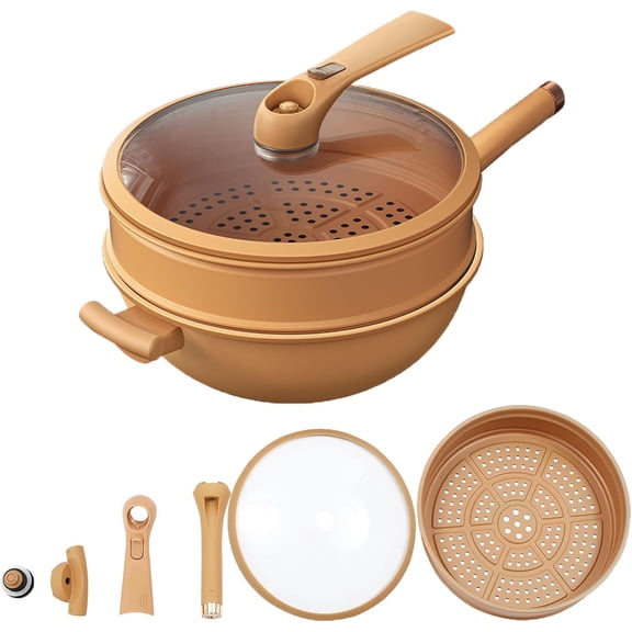 Titanium Micro-Pressure Clay Non-stick Health Cooker, Multifunctional Non-Stick Clay Pressure Cooker with Steamer Basket, Home Cooking Pan for Stir-frying, Steaming, Stewing, Deep-frying