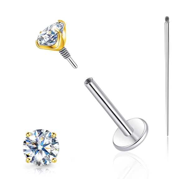 Titanium Moissanite Earrings, F136 Titanium Flat Back Earrings Internal Thread 18G Piercing Studs, VVS1 Lab-Created Moissanite Studs for Women Men Tragus Helix Cartilage Conch Labret