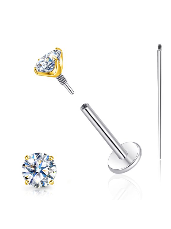 Titanium Moissanite Earrings, F136 Titanium Flat Back Earrings Internal Thread 18G Piercing Studs, VVS1 Lab-Created Moissanite Studs for Women Men Tragus Helix Cartilage Conch Labret