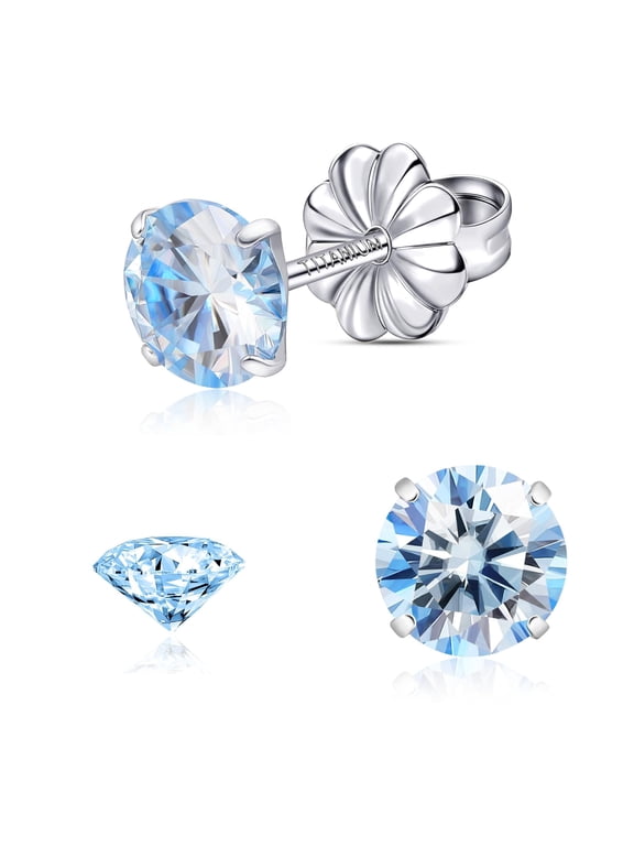 Titanium Moissanite Stud Earrings for Women |Brilliant Round Cut D Color VVS1 Clarity, Simulated Diamond Studs, Everyday Studs
