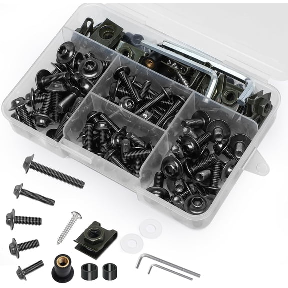 Titanium Motorcycle Fairing Bolt Kit 177Pcs, M5 M6 Stainless Steel Windscreen Screws Fastener Clips Universal Fit for Sportbike Kawasaki Suzuki Honda Yamaha BMW Ducati GSXR Motorcycle