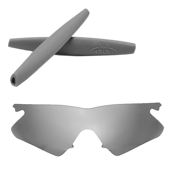 Titanium Mr. Shield Polarized Replacement Lenses And Grey Earsocks For Oakley M Frame Heater Sunglasses