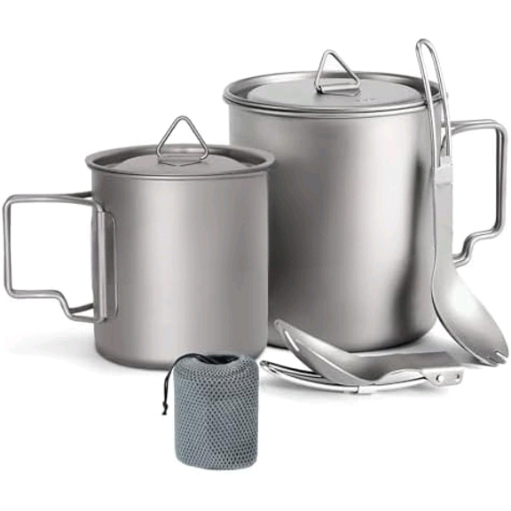 Titanium Mug Camping Pot Titanium Cup 420ml & 750ml Titanium Pot with Lid, Spork, Bag Lightweight Titanium Camping Pot for Backpacking Hiking Picnic and Traveling$$Sport & Recreation Other