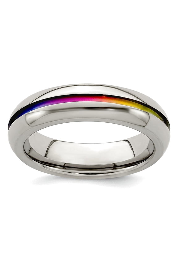 Titanium Multi-colored Rainbow Anodized Center Polished 6mm Band Size 11.5 Ring for Women and Men