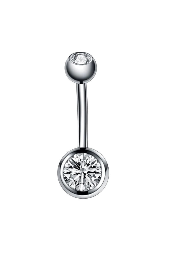 Titanium Navel Belly Ring, Top & Bottom Cubic Zirconia, Clear Diamond, Press Fit Gem Balls, ExternallyThreaded Vital Body Jewelry