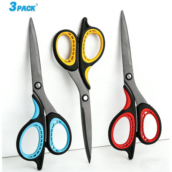 Jorunhe Office Scissors Stainless Steel Titanium Non-Stick Blade 8.58 inch 3 Pack for Craft,Home Cutting