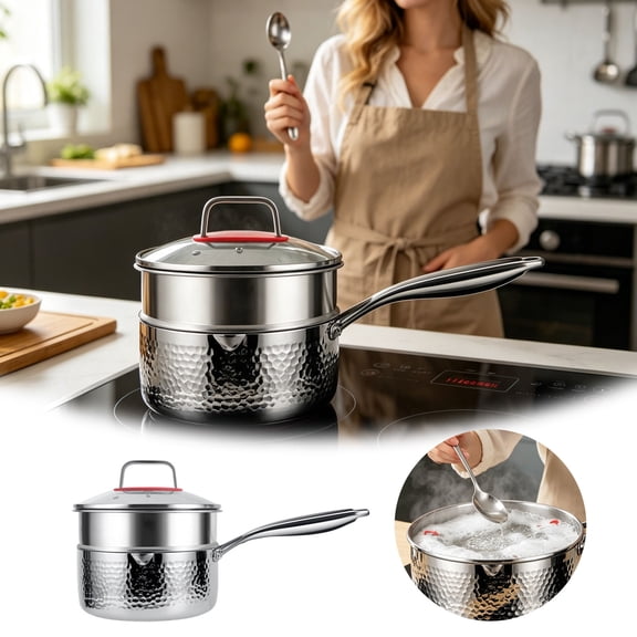 Titanium Non Stick Cookware Set with Lid and Steamer for Versatile Stovetop Cooking Even Heat Durable Healthy Nonstick Easy Clean