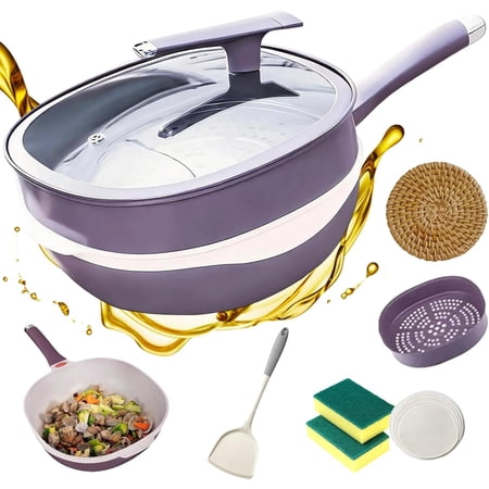 Titanium Non-Stick Saute Pan 12 Inch with Lid Induction Gas Stove (purple)