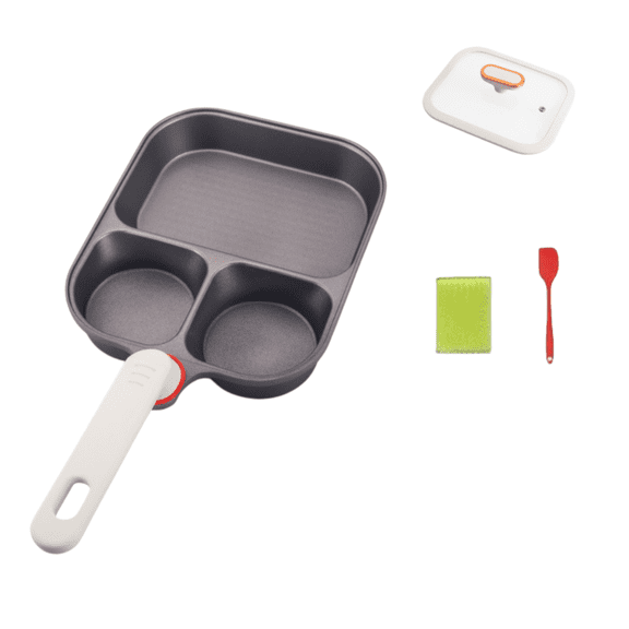 Titanium Nonstick 3-In-1 Divided Breakfast Frying Pan With 2 Egg And 1 Square Compartments For Bacon Pancakes All Stovetops Compatible Griddle Titanium Pans For Cooking Black 8.6*6.8 In