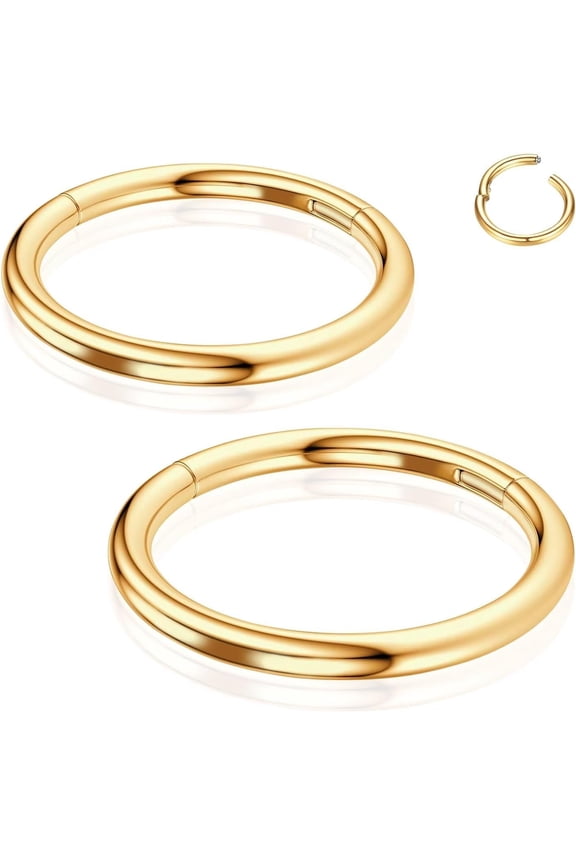 Titanium Nose Rings Hoops: 2Pcs 20G 18G 16G Septum Clicker Cartilage Helix Daith Earring 6mm 8mm 10mm Conch Piercing Jewelry Black Silver Gold