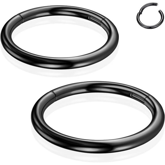 Titanium Nose Rings Hoops: 2Pcs 20G 18G 16G Septum Clicker Cartilage Helix Daith Earring 6mm 8mm 10mm Conch Piercing Jewelry Black Silver Gold