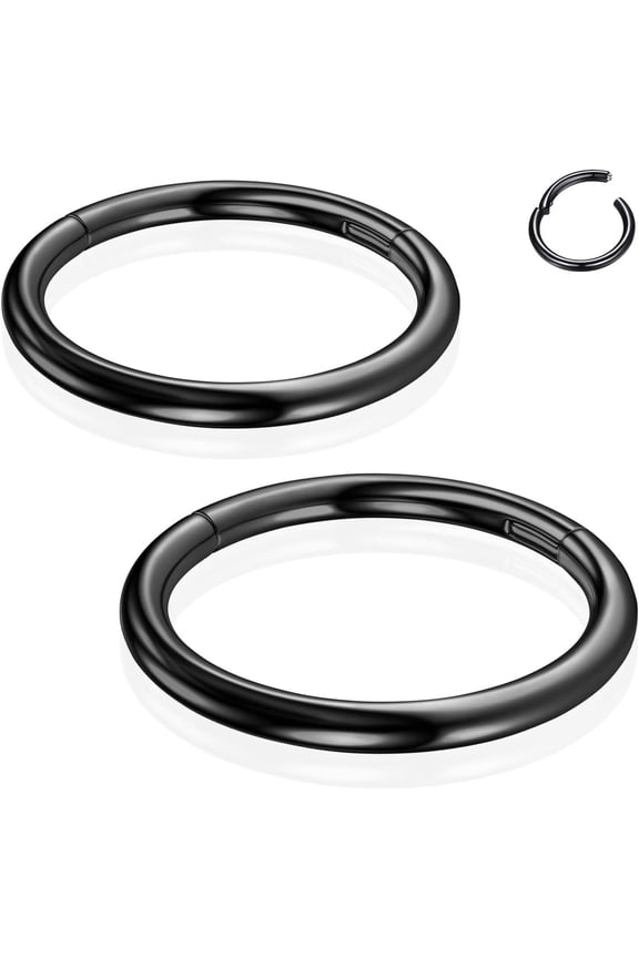 Titanium Nose Rings Hoops: 2Pcs16G Septum Clicker Cartilage Helix Daith Earring 6mm/8mm/10mm/12mm Conch Piercing Jewelry Black Silver Gold Color