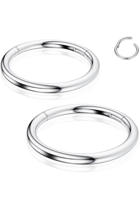 Titanium Nose Rings Hoops: 2Pcs16G Septum Clicker Cartilage Helix Daith Earring 6mm/8mm/10mm/12mm Conch Piercing Jewelry Black Silver Gold Color