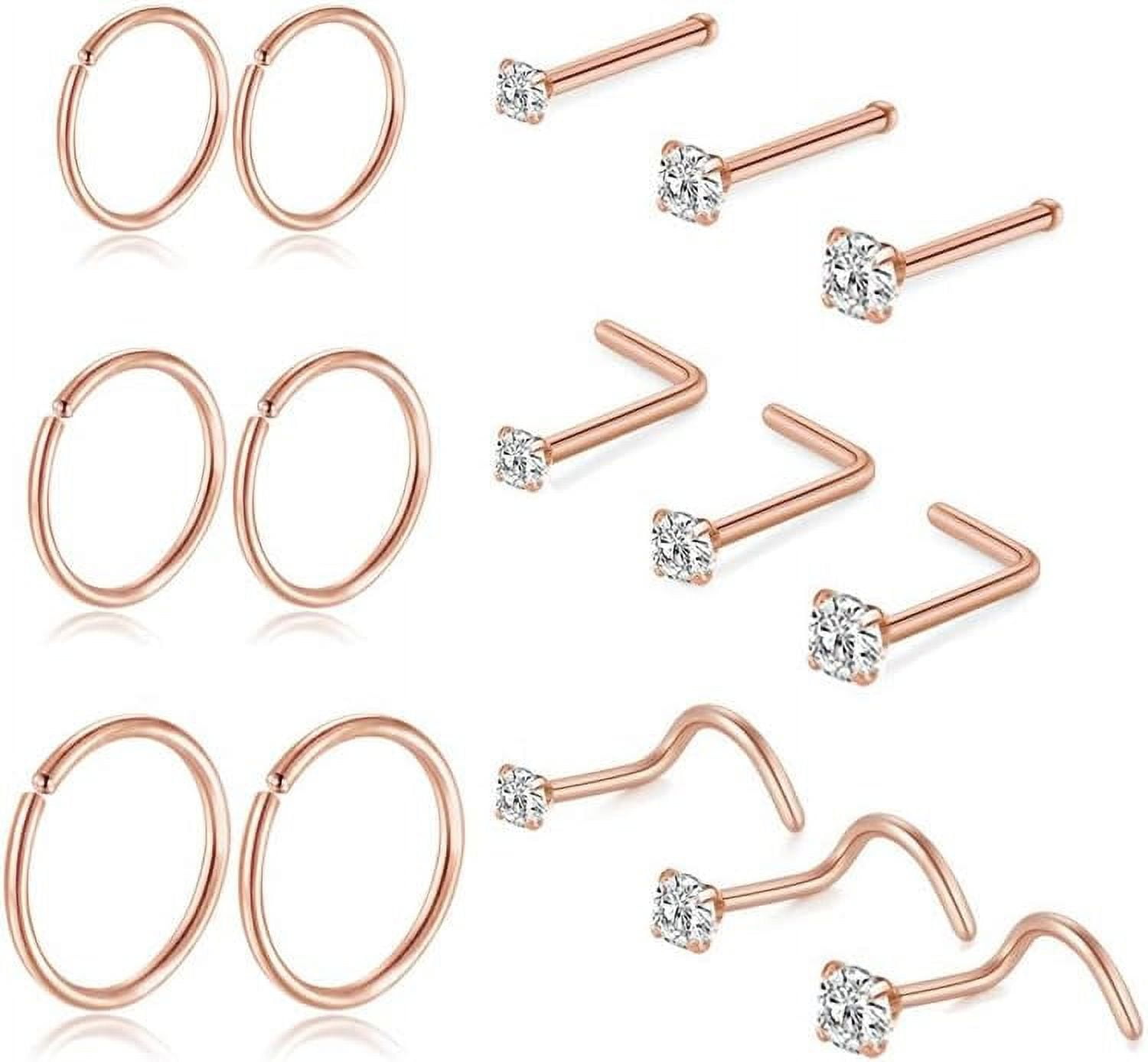 DAI JY 15 stuks titanium neuspiercings 20 g L-vorm 1,5/2/2,5 mm zirkonia klein zilver zwart goud hypoallergeen voor dames, Roestvrij staal, Geen