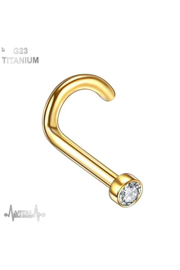 Titanium • Nose Screw Stud, 18G, 2mm Cubic Zirconia, Clear Diamond Gem. Black, Silver, Pink Gold, Gold and Rainbow • Vital Body Jewelry