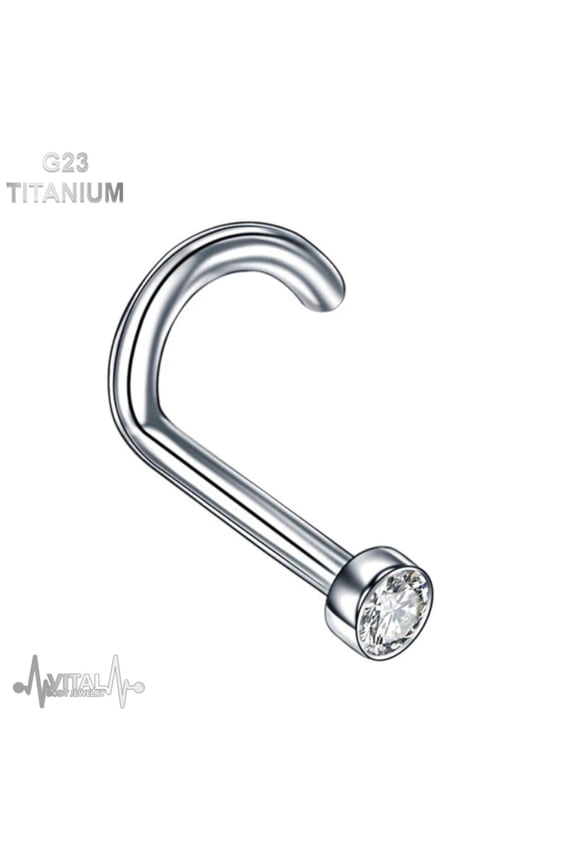 Titanium • Nose Screw Stud, 18G, 2mm Cubic Zirconia, Clear Diamond Gem. Black, Silver, Pink Gold, Gold and Rainbow • Vital Body Jewelry