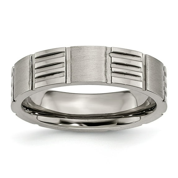 Titanium Notched 6mm Satin and Polished Band Ring - Size 8.5