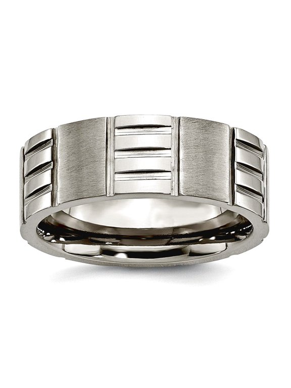 Titanium Polished and satin Notched 8mm Satin and Polished Band Ring Size 13 Ring for Women and Men