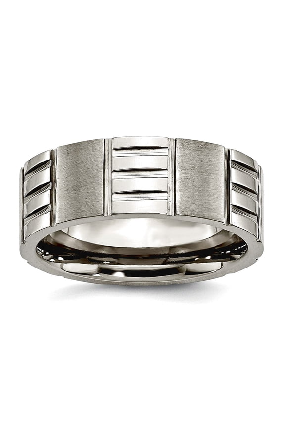 Titanium Polished and satin Notched 8mm Satin and Polished Band Ring Size 10 Ring for Women and Men