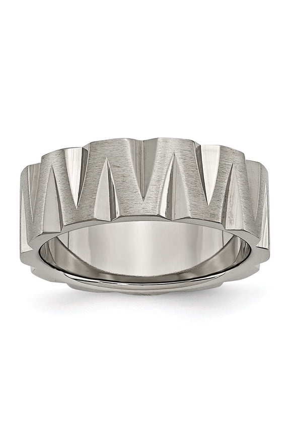 Titanium Notched 8mm Satin and Polished Band Ring - Size 8