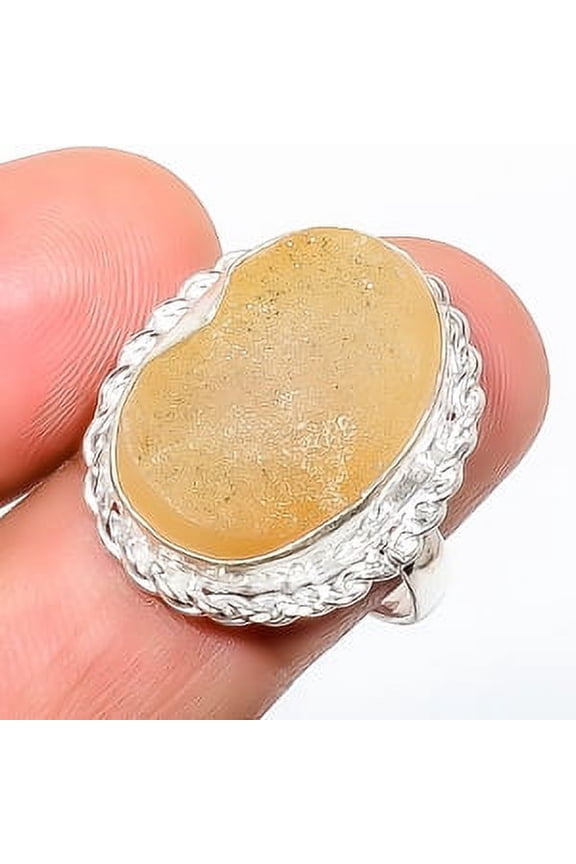 Titanium Opalite Agate Drusy 925 Sterling Silver Handmade Ring s.8.5 TR7508-558, Beautiful Jewelry For Woman, New Year Sale, Valentin's Day Gift